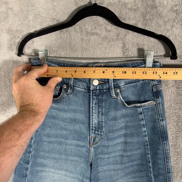 Good American Good Skate Crop Jeans Womens 0/25 Blue High Rise Wide Leg Raw Hem - Picture 9 of 14